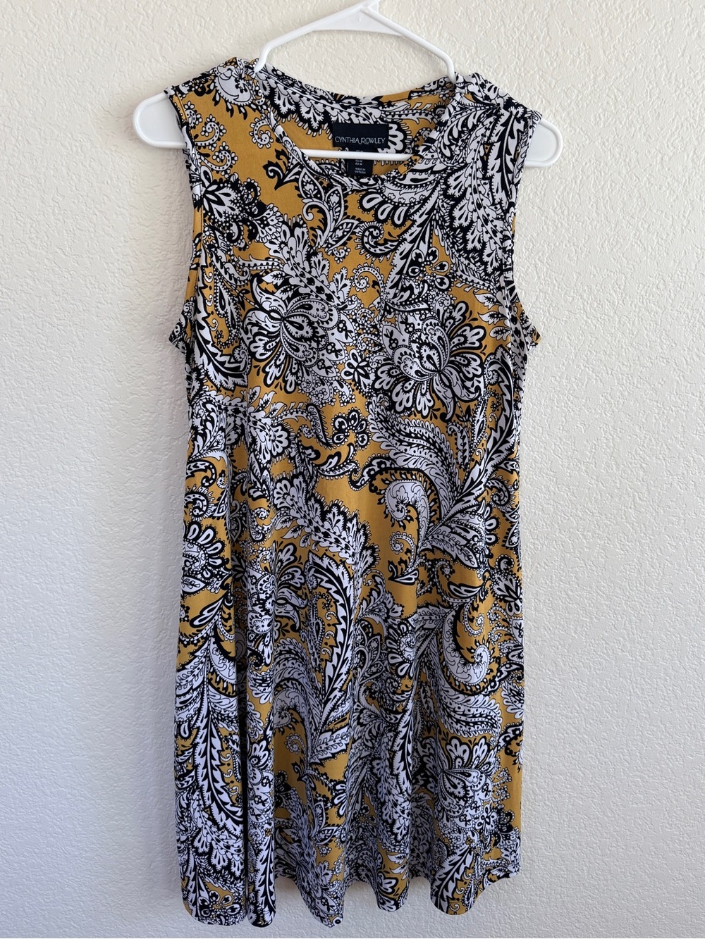 Cynthia Rowley Mustard Black White Paisley Mini A-Line Dress